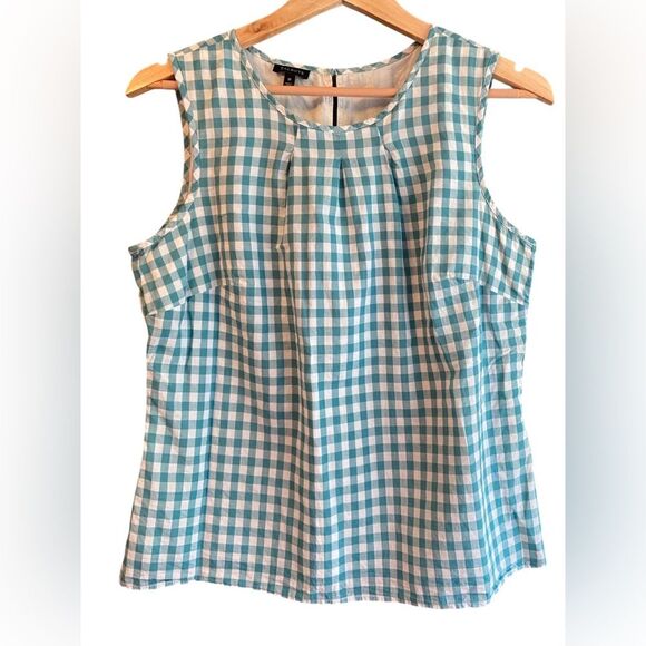 Talbots Green and White Checkered 100% Cotton Sleeveless Lined Top Size M - Picture 1 of 5